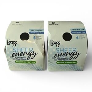 L'eggs Sheer Energy Tights 2 pk Women Sz B Jet Black Compression Control Top New